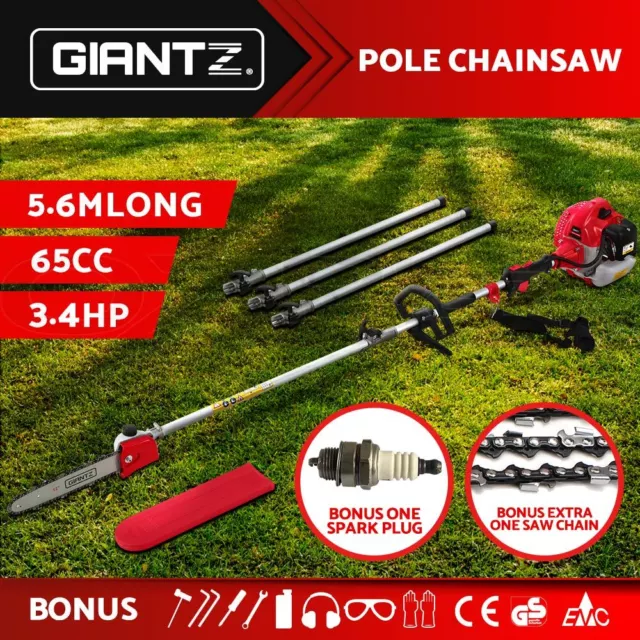 Giantz 65CC Pole Chainsaw Petrol Saw Chain Tree Pruner Extended Bonus Extra Gift