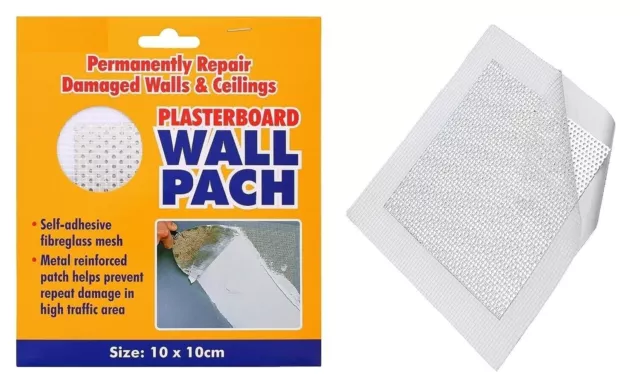 Plasterboard Wall Repair Patch Self Adhesive Fibreglass Mesh Reinforced 10x10cm