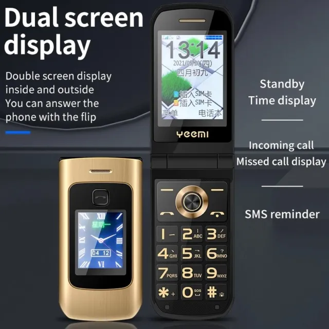 Yeemi K21+ Dual Screen Flip 4G Cell Phones Dual SIM Loud Voice Large Font Phone 3