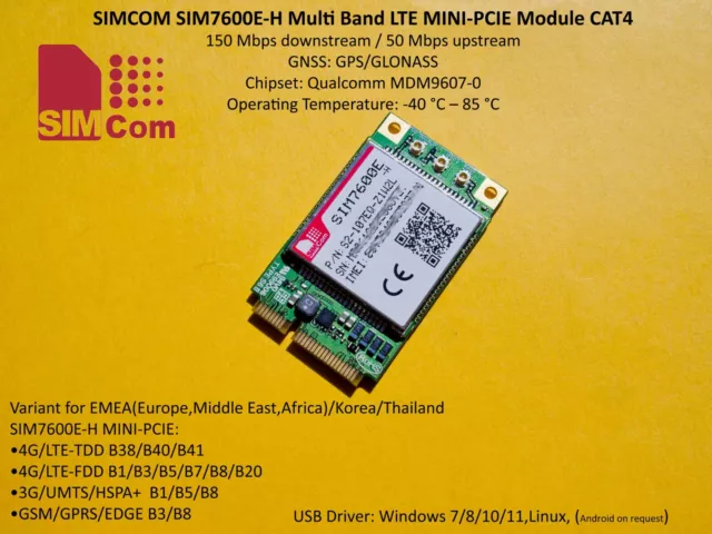 SIMCOM SIM7600E-H CAT4 4G/LTE USB 150Mbps EMEA MDM9207 Victron Gx compatible