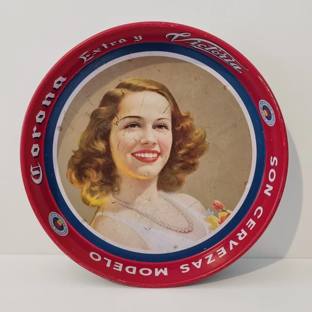 Corona Extra Victoria Metal Serving Beer Drinks Tray Pin Up Man Cave Bar