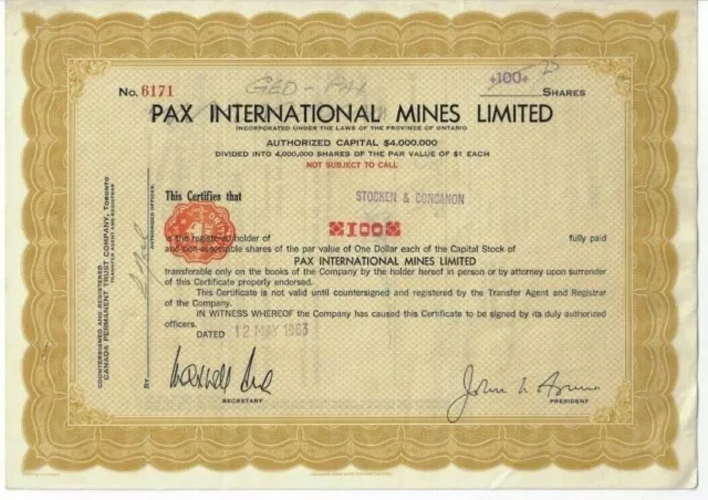 PAX International Mines Limited, 1963