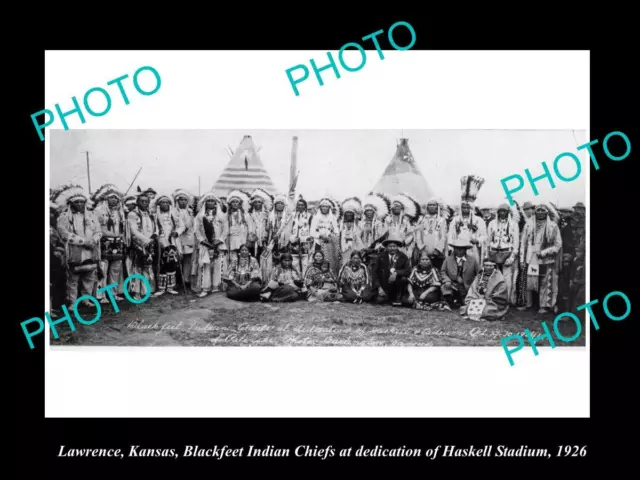 OLD LARGE HISTORIC PHOTO OF LAWRENCE KANSAS THE BLACKFEET INDIAN CHIEFS c1926
