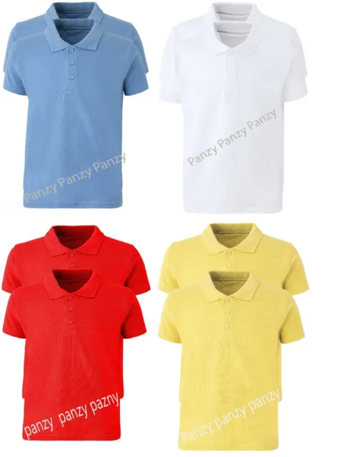 2 School Boys Polo T-Shirt Quality Short Sleeve Shirts 100% Cotton Tops 4 colors