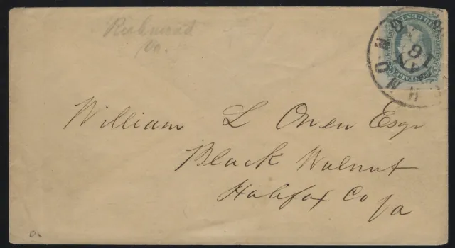 CSA Sc.# 12 - Drop Letter - 1864 - Richmond, VA to Black Walnut, VA     (A-1066)