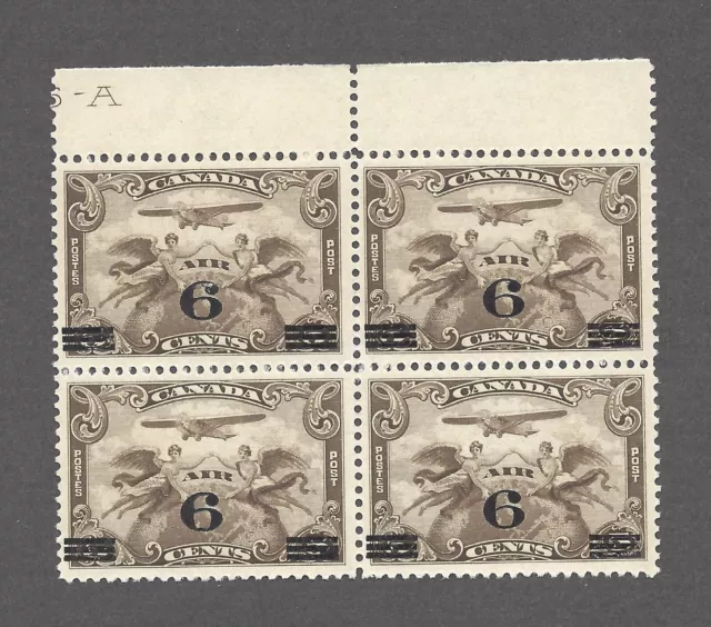 Canada Stamps, # C 3, Margin Block of 4, 6 Cent Overprint, VF+, MNH, CV $120.00