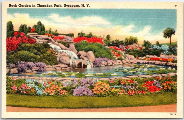 VINTAGE POSTCARD THE ROCK GARDEN IN THORNDEN PARK SYRACUSE NEW YORK 1940s
