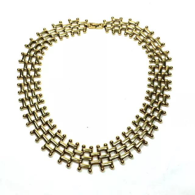 Vintage MONET Designer Woven Gold Tone Wide Collar Statement Necklace Signed 18"
