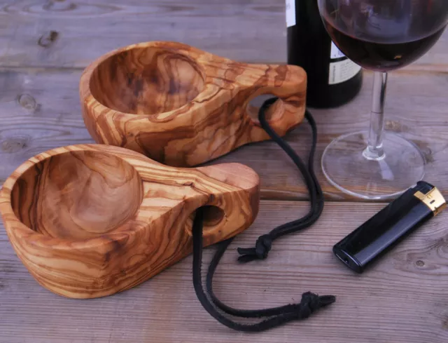 KUKSA Camping Becher Tasse Holztasse Weinbecher Holzbecher Trinkgefäß Olivenholz