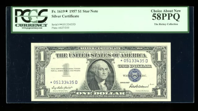 DBR 1957 $1 Silver STAR Rare *D Block Fr. 1619* PCGS 58 PPQ Serial *05133435D