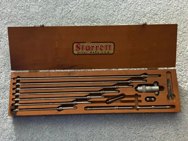 Starrett 124 Inside Micrometer Set Machinist Tool with Wooden Case