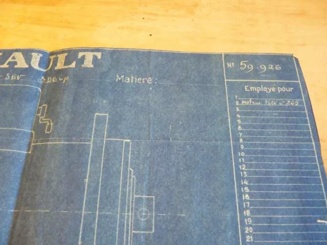 ORIGINAL 1924 - Blueprint cyanotype plan d'usine Renault SEV 3