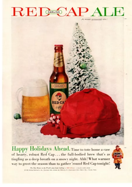 1959 Red Cap Ale Carling Brewing Company Cleveland Ohio Christmas Tree Print Ad