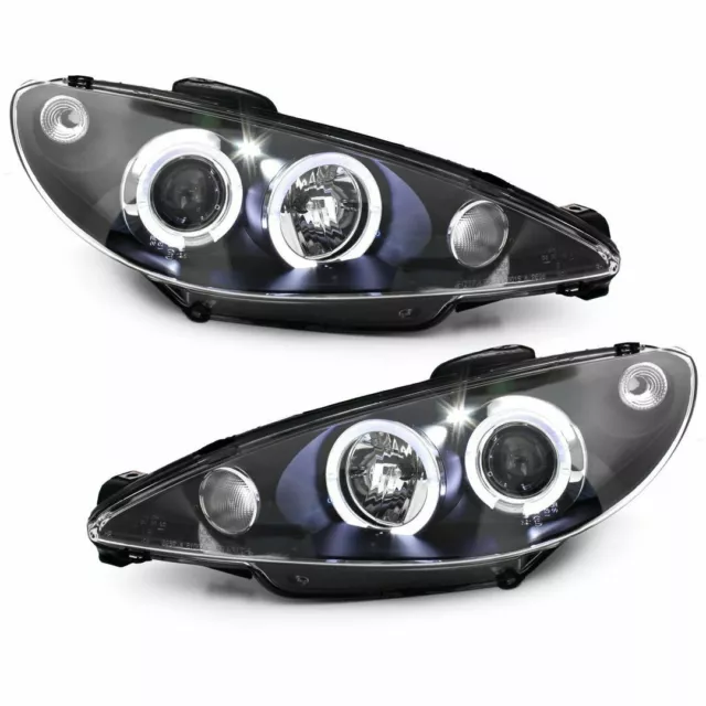 2 Feux Phare Avant Angel Eyes Led A Fond Noir Peugeot 206 Phase 2