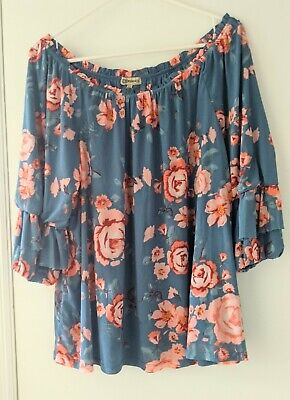 XL BLUE PINK FLORAL Flowy Lined Blouse Top Shirt * Unique Sleeves * Pull Over