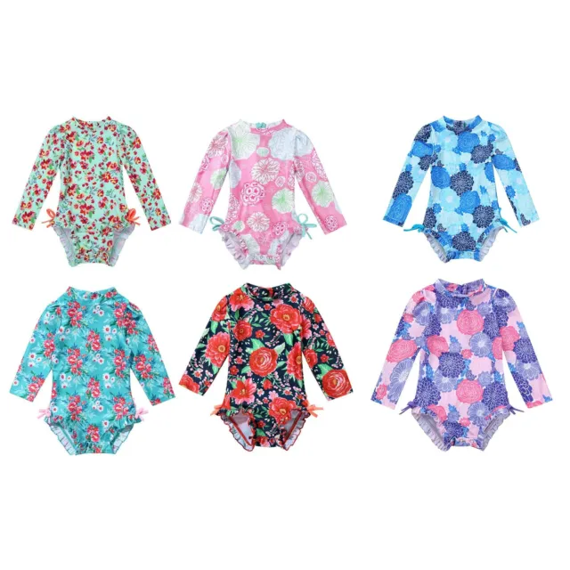 Baby Girls Floral One Piece Sun Protection Rash Guard Swimsuit Swim Shirt UPF50+