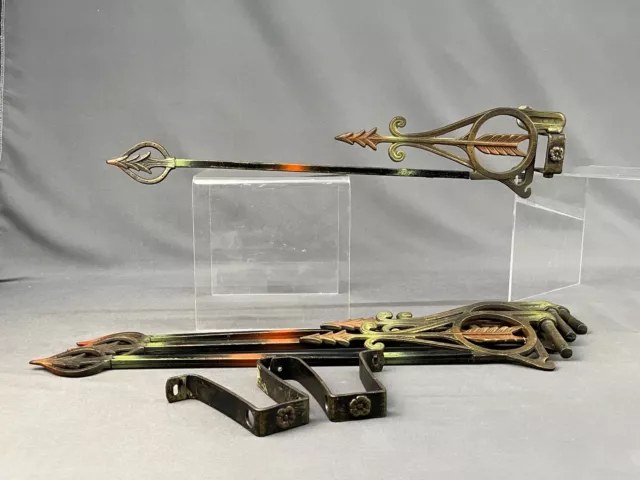 4 Art Deco Painted Iron Arrow Curtain Brackets 18" x 3 3/4 c. 1920's