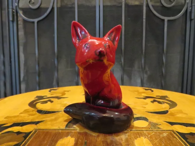 Rare Vintage Royal Doulton Flambe Seated Fox Figurine Signed by Charles Noke