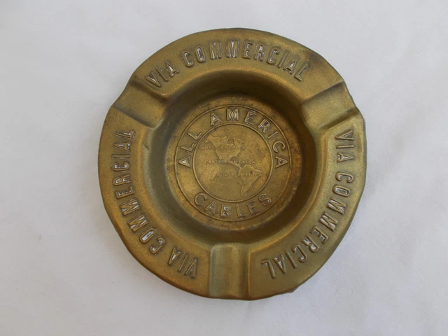 Cendrier Publicitaire All America Cables Via Commercial Brass Ashtray Vintage