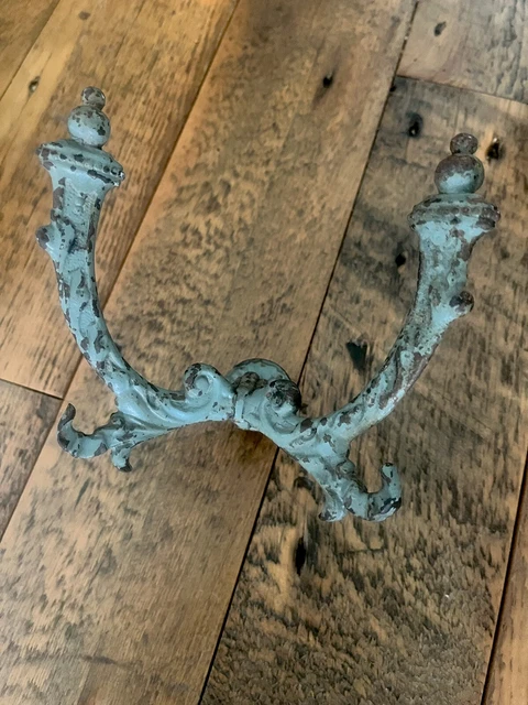 Antique Victorian cast iron double hook w/ hat top Vintage Ornate Primitive