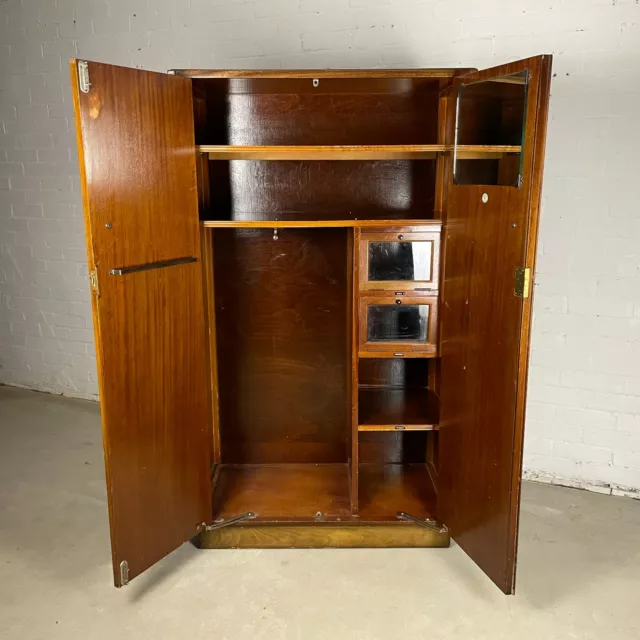 Vintage Deco 1930s Burr Walnut Gentleman’s Wardrobe with Fitted Interior and Key 3