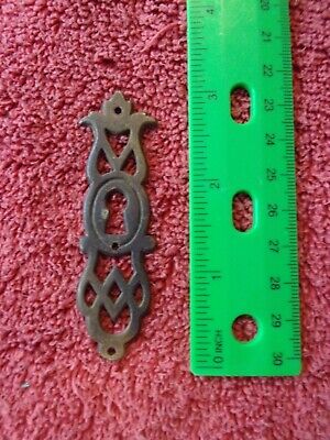 Vintage key hole escutcheon Brass Ornate Cut out door trunk hardware salvage 3"