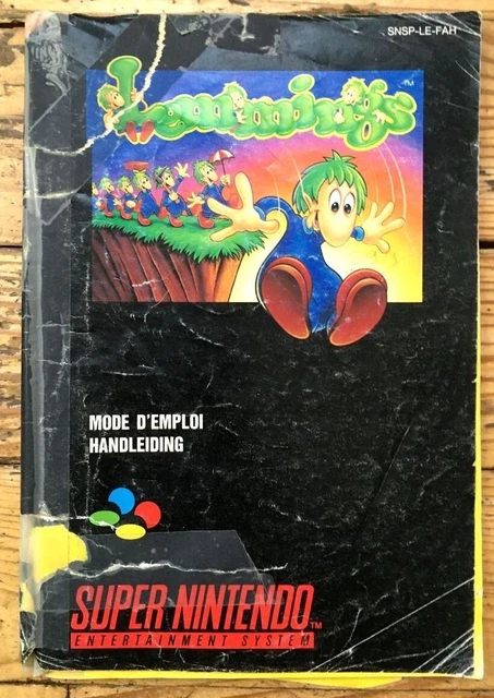 Notice Seule Lemmings Très Abimée Super Nintendo Snes Pal Fah Booklet Anleitung