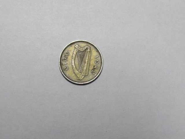 Old Ireland Coin - 1942 3 Pence Rabbit - Circulated, discolored, rim dings