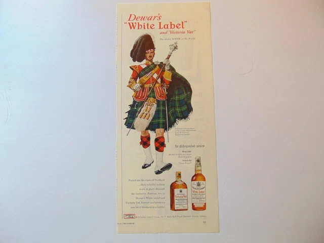 1950 DEWAR'S WHITE LABEL SCOTCH Full Dress Drum Major vintage art print ad