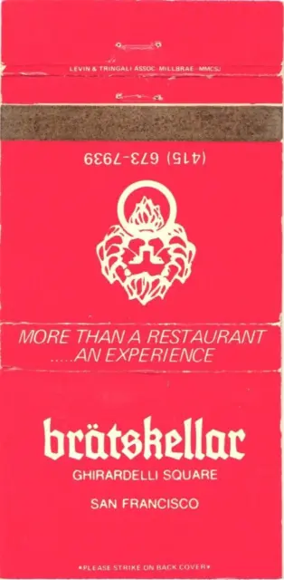 Bratskellar San Francisco, California Restaurant Vintage Matchbook Cover