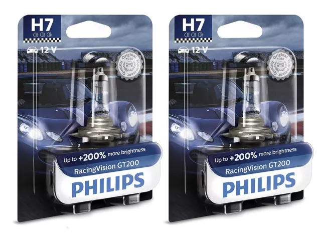 2 BOMBILLAS PHILIPS RACING VISION GT200 H7 +200% LUZ LAMPARAS PX26d COCHE MOTO