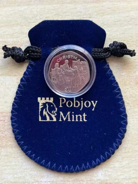 1998 Isle of Man Christmas 50p ✨ Pudding Making Coin ✨ Pobjoy Mint Bell Pouch ✨