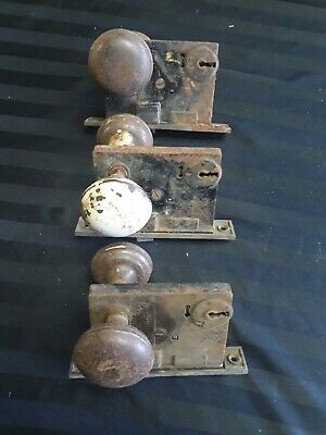 (3)matching Antique Sargent & Co Easy Spring  Brass Face Door Locks with knobs