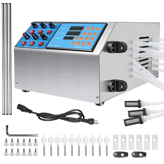 6-head Liquid Filling Machine LCD Display Semi-automatic Liquid Filler 0.3kw