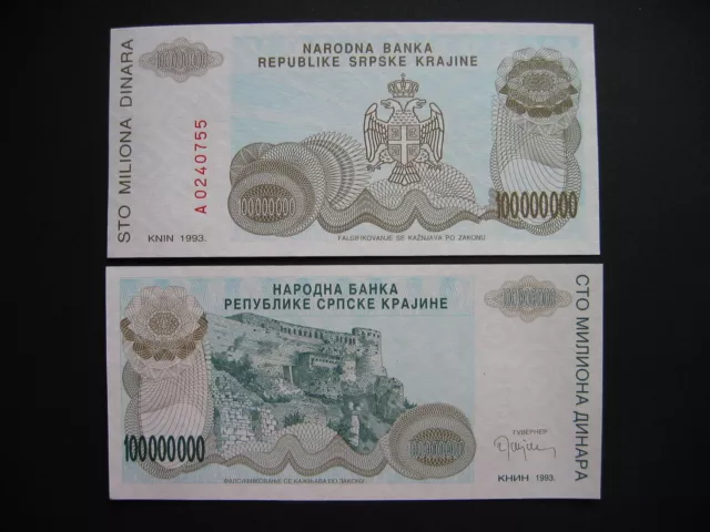 CROATIA  100 Million Dinara 1993  KNIN  (PR25a)  UNC