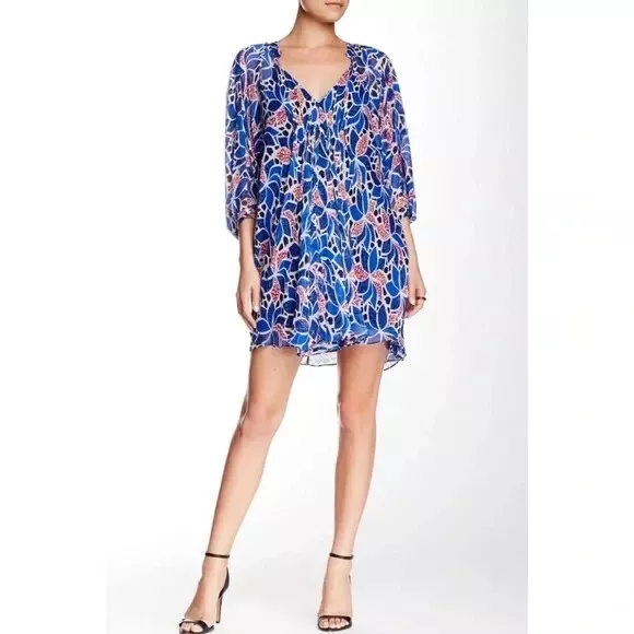 DIANE VON FURSTENBERG DVF NWT $228 Fleurette 100% Silk Airy Tunic Dress Size 6