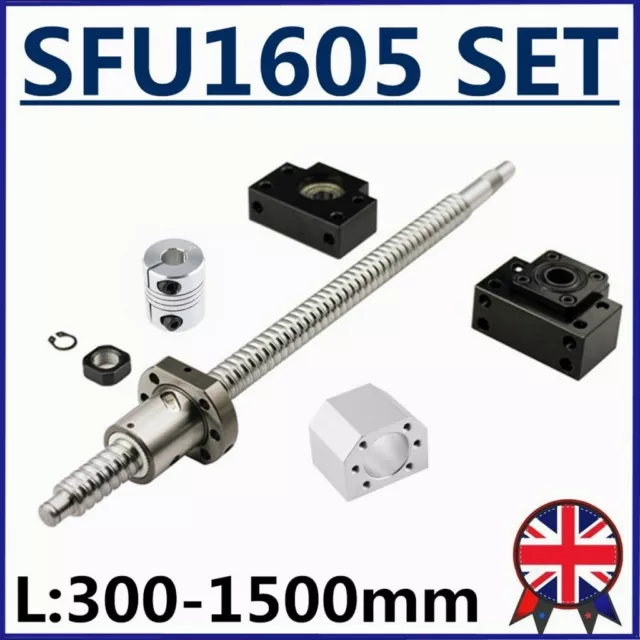 SFU1605 BallScrew 250~1500mm End Machine+BK/BF12+Nut Housing+6.35*10mm Coupler