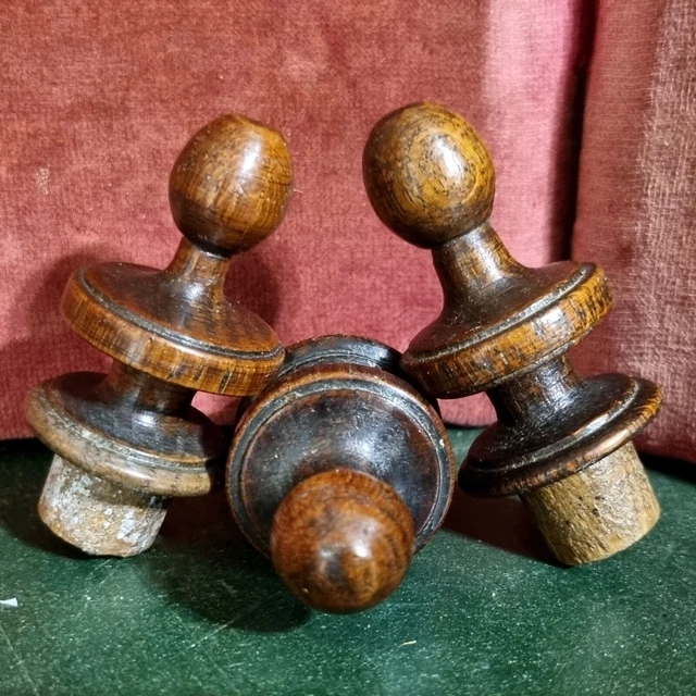 3 Victorian turned wood post finial Antique french architectural salvage 2"
