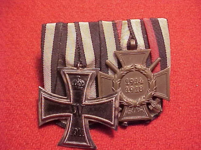 Wwi German Medal Bar ~  Iron Cross 2Nd Class & Hindenburg Cross ~ Parade Mounted