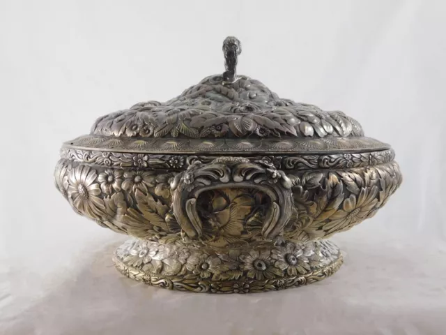 Rare Antique Gorham Sterling Repousse Covered Vegetable Dish Bowl 1896 2