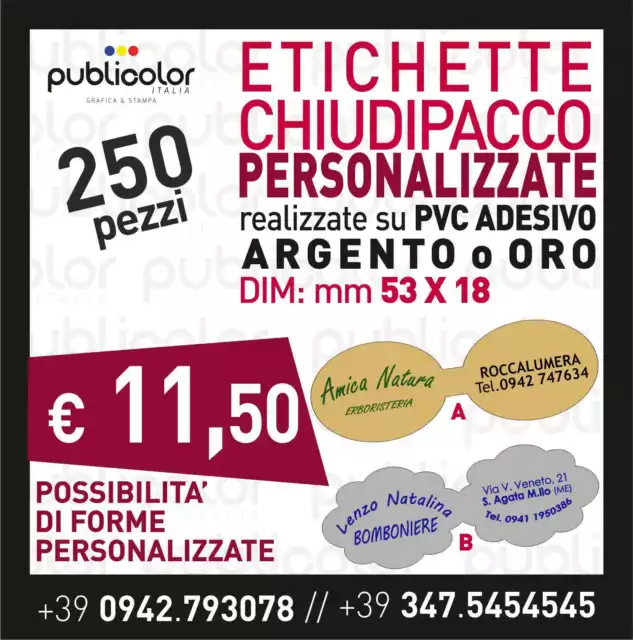 250 CHIUDIPACCO PERSONALIZZATI Etichette Adesive Bollini Chiudibusta EUR  11,50 - PicClick IT