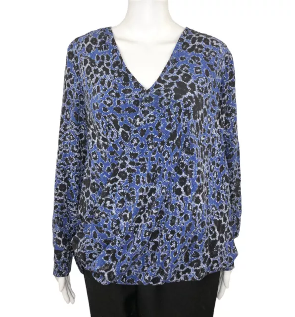 10 Crosby Derek Lam Women’s Blue Leopard Silk Long Sleeve Wrap Blouse Size 2