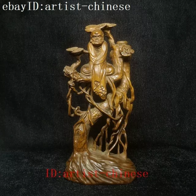 H 5.7 inch Collection Chinese Old Boxwood Hand Carved Buddha Statue Decoration