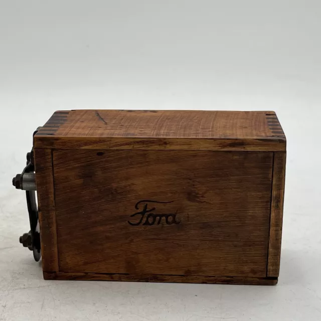 Vtg Ford Marked Model T Ignition Coil Battery Wood Dove Tailed Wooden Box