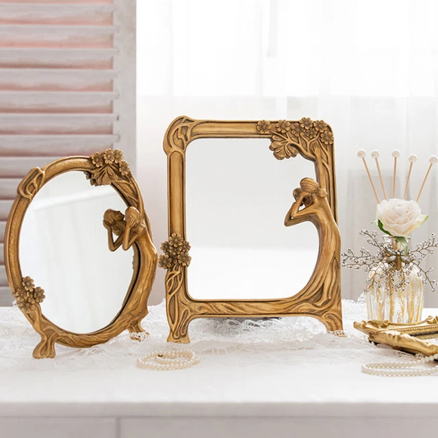 Vanity Mirror Resina Miss Desktop Trucco Personale Cosmetico Antico Europeo
