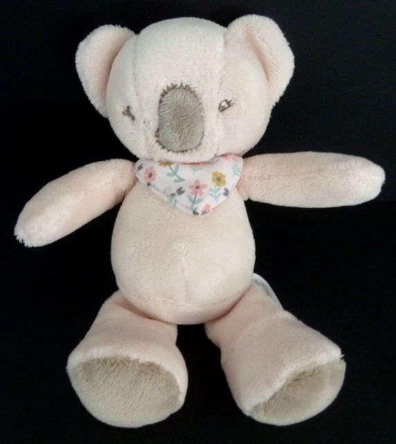 K5. DOUDOU PELUCHE NATTOU KOALA ours rose gris bandana fleur grelot 18cm NEUF*