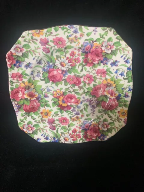 1940s Grimwades Royal Winton SUMMERTIME Chintz 6.25” Square Bread Dessert Plate