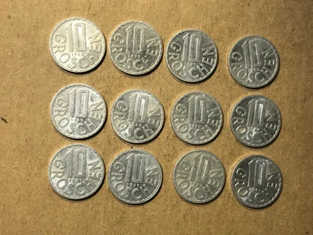 Lot of 12 Austria Coins TEN 10 GROSCEN 1952-1979 Beautiful Condition