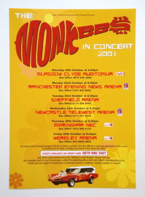 The Monkees 'In Concert 2001' UK tour flyer - MINT...ideal for framing!