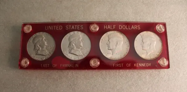 4 SILVER HALF DOLLARS Last Franklin 1963 1963-D and First Kennedy 1964 1964-D